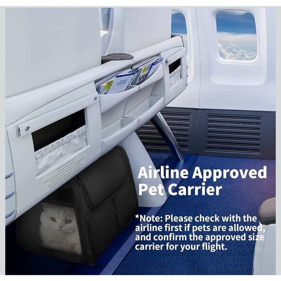 Small Cat Dog Soft Carrier Black Mesh Windows Storage Pockets Airline Approved - Picture 6 of 6